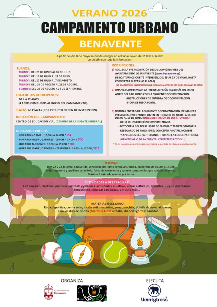 Benavente lanza sus campamentos urbanos de verano para niños y niñas de 4 a 12 años